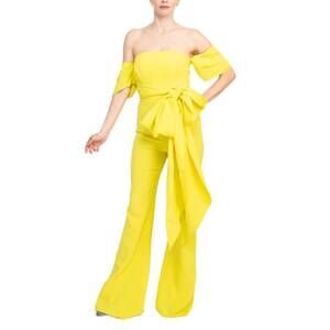 NEW JOVANI women's off the shoulder scuba crepe prom jumpsuit in citrus